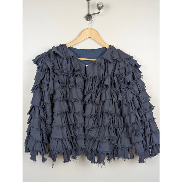 100% Cotton Layered Ruffle Boho Whimsy Blue Cardigan S - Picture 1 of 7